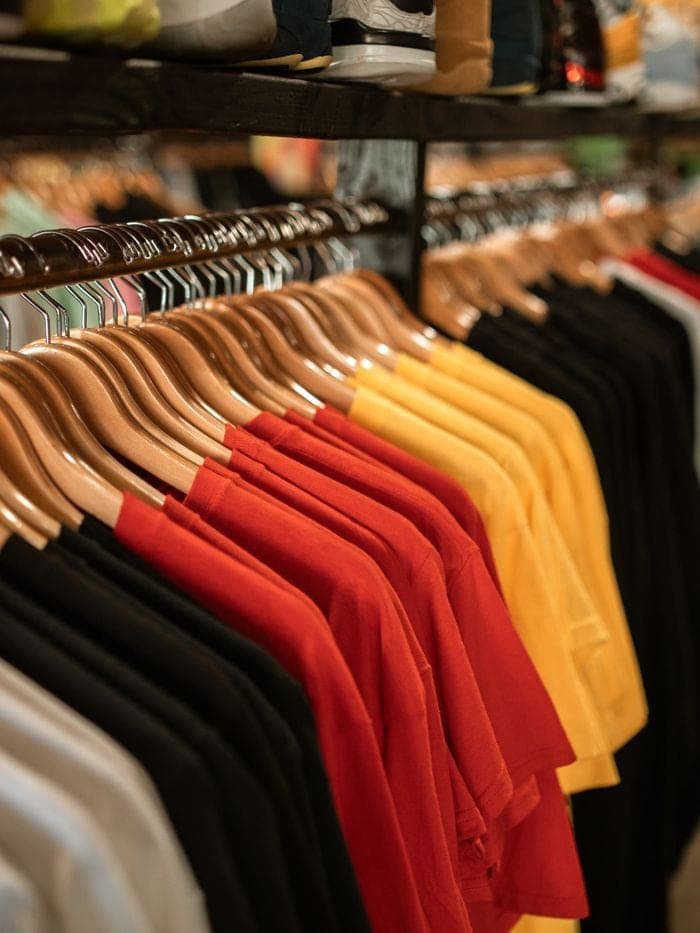 Rack of fast-fashion clothing in a store